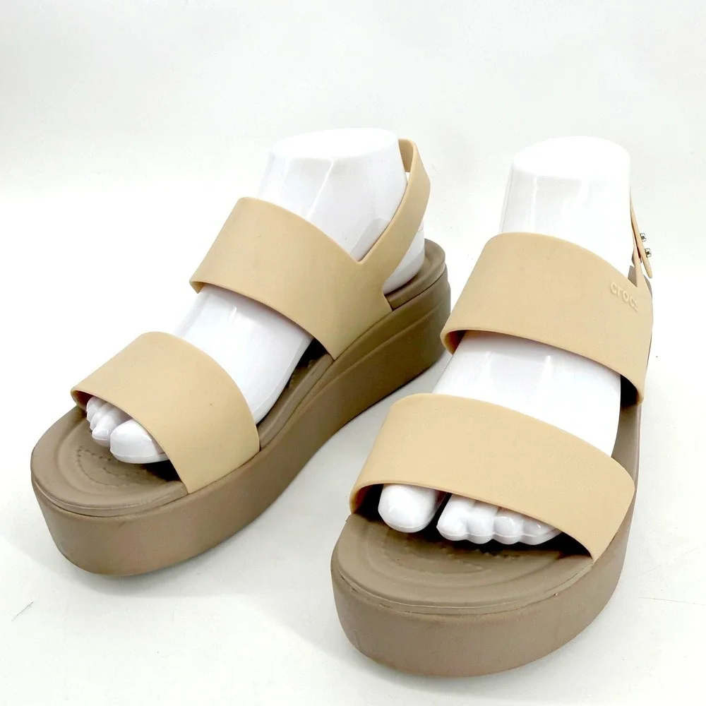 Crocs Brooklyn Low Wedge Sandals Womens Beige Mushroom Platform Strappy
